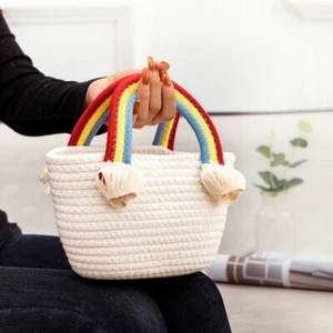 Rainbow Color Handbags Cotton Rope Woven Pouch Fashion Woven Bag Summer - Picture 1 of 17
