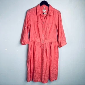 Malvin Größe 10 Leinenhemd geknöpft A-Linie Kragen koralle Rollriegel Kleid VV10 - Bild 1 von 9