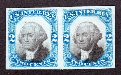 US R104TC 2c Internal Revenue Trial Color Proof Pair on Stamp Paper VF SCV $120 - Image 1 of 2
