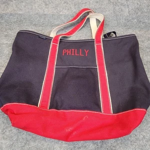 Vtg Lands End Large Canvas Tote Bag Boat 22x16 Blue Red - Philly - Picture 1 of 11