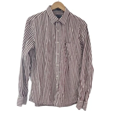 Allen Solly Sport Fit 100% Pima Cotton Button-Down Sz 42 Burgundy White Striped - Image 1 of 4
