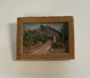 Landschaft Wüste Diorama Gemälde Arizona Saguaro Miniatur Szene Vintage 50er Jahre - Bild 1 von 13