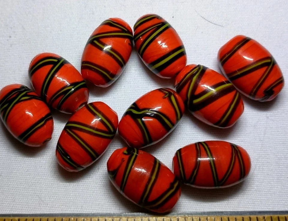 Lampwork Glass Beads - Red And Black - 15mm X 10mm - 1mm Opening - 10 Beads - Image 1 of 2