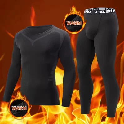 Conjunto de 2 piezas de ropa interior pantalones negros de manga larga otoño/invierno para hombre fitness juvenil Foto 1 de 3