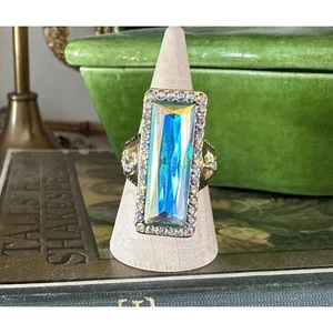 KIRKS FOLLY AB Crystal Iridescent Silver Tone Cocktail Ring Size 7 Beautiful - Picture 1 of 10