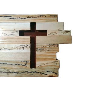 Unique Handmade Wooden Wall Cross – Rustic Burned Pine Christian Religious Art - Picture 1 of 6