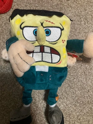 2004 Ty Halloween Bob Esponja Frankenstein Beanie Baby Pelúcia 8” Nickelodeon - Imagem 1 de 3