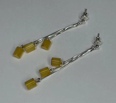 Pendientes colgantes ÁMBAR BÁLTICO LARGOS con plata de ley.Pendientes ámbar amarillo Foto 1 de 4
