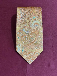Ted Baker London Mens Tie Paisley Print Gold multi–Color Woven USA Made Silk - Picture 1 of 5