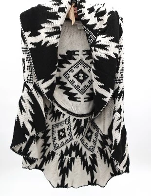 Cárdigan Suéter Mujer John Paul Richard Negro Beige Azteca Capas Abiertas Foto 1 de 4