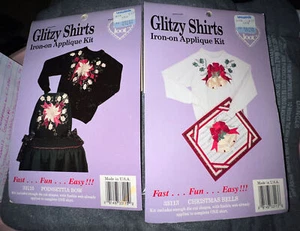 Glitzy Shirts Set of 2 Poinsettia Bow & Christmas Bells Iron-on Red Sealed New - Picture 1 of 18