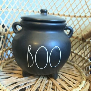 RAE DUNN Halloween BOO Negro 4.5" Caldero Bote Poción Hechizo Tapa Cuenco - Imagen 1 de 10