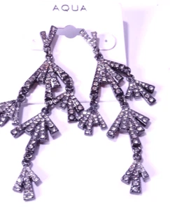 Bloomingdale's AQUA Women's Gunmetal Crystal Burst Drop Earrings NWT 45 - Picture 1 of 4