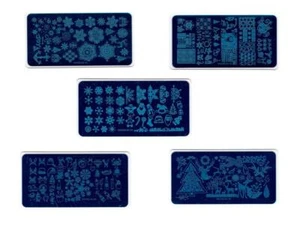 5 pcs Set Manzilin Christmas Theme Nail Art Stamping Stencil with Holder - Picture 1 of 12
