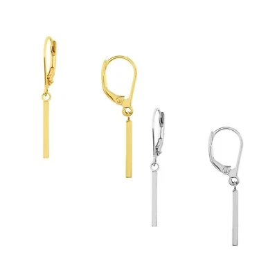 Pendientes colgantes con barra con cierre de palanca real de oro macizo amarillo blanco de 14 quilates para mujer Foto 1 de 3