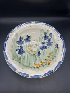 Vintage Pottery Bowl Jan Hoyman Clay Tone Base Blue Floral Hand painted - Picture 1 of 5