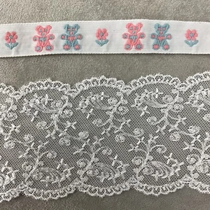 Vintage Teddybär Jacquard Band & weiß Gallon Spitze Nähen Borte 6 Yards - Bild 1 von 6