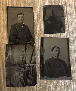 Lote de cuatro fotos antiguas tipo tinte - madre y 3 hijos - familia Montana antigua vintage - Imagen 1 de 8