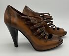 Bally Court Shoes Flange Heels Patent Leather Brown Multi Buckle 41 US 10.5