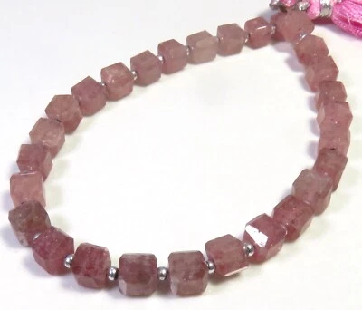 Rosa Naturale Fragola Quarzo Gemme Cubo Sfaccettato Perline 8 " Filo 5.5-6mm - Immagine 1 di 4