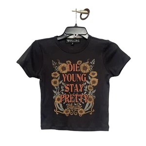 Maglietta Vinile Icons Die Young Stay Pretty Graphic In Nero, L - Foto 1 di 10
