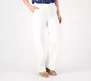 Denim & Co. Easy Stretch Denim Petite Wide Leg Pants White 16 New - Picture 1 of 1