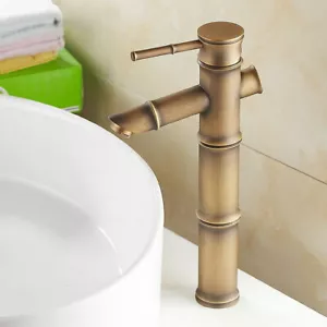 Bamboo Style Basin Faucet Retro Brass Bathroom Sink Hot And Cold Taps 2nf108 - Picture 1 of 5