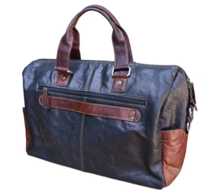 Jack Georges Voyager Black Brown Leather Small Duffel Bag Work Laptop Bag - Picture 1 of 11