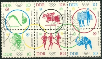 GERMANY DDR OLD STAMPS 1964 Block of six - Olympic Games - Tokyo - USED/CTO - Image 1 of 2