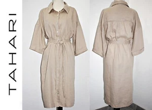 TAHARI Linen Dress Cottagecore Prairie Boho Button Down Shirtdress Beige sz L/XL - Picture 1 of 16