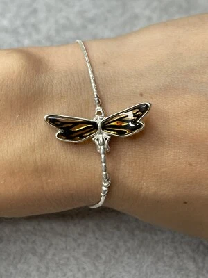 Genuine Baltic Amber Stone Bracelet. Dragonfly Amber Bracelet Sterling Silver - Image 1 of 4