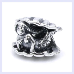 925 Sterling Silver Little Mermaid Seashell Bead for European Charm Bracelet - Picture 1 of 2