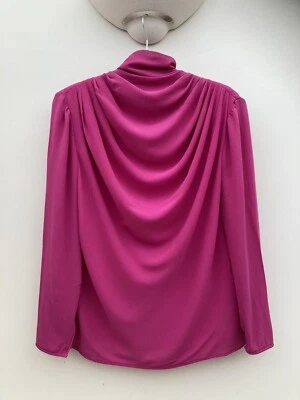 Винтажный 90-х блузка рубашка Valentino верхний розовый 8 маленький шелковый креп длинным рукавом - Изображение 1 из 4