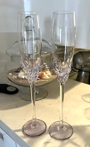 ION TAMAIAN HAND BLOWN ART GLASS PINK 12 1/2" CHAMPAGNE FLUTE SIGNED Pair MINT - Picture 1 of 9