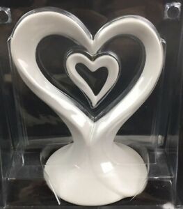 New White Wedding Cake Topper Double Heart 6.5” Tall Weighs 10oz Lillian Rose