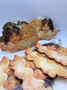 Vintage Gift Bags Lot Cherub Angel Face Mini Gift Bags Gold Handles Set of 6 - Picture 1 of 3