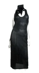 GIVENCHY 15P SHEER BLACK RACERBACK TIE NECK MIDI DRESS SZ.36-NEW - Picture 1 of 6