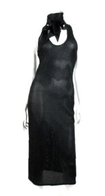 VESTIDO MIDI GIVENCHY 15P NEGRO TRANSPARENTE ESPALDA DEPORTIVA CUELLO CORBATA TALLA 36-NUEVO Foto 1 de 4