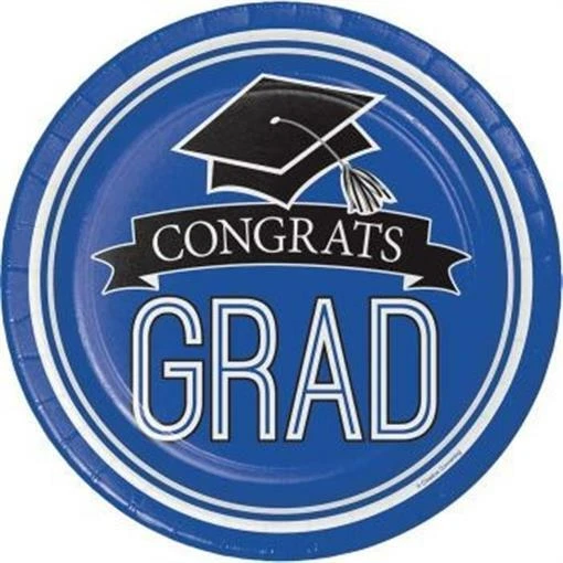 Graduation School Spirit Cobalt Blue 9 Inch Paper Plates 18 Pack Blue Grad Party - Image 1 of 1