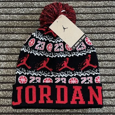 Nike Jordan Adulto Rojo Negro Feo Suéter Pom Tejido Gorro Gorra FN4673-010 Nuevo Foto 1 de 4