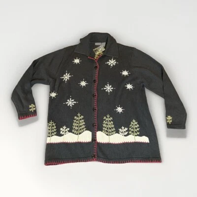 Suéter de Navidad Talla 14-16 Botones Manga Larga Nieve en los Árboles Foto 1 de 4