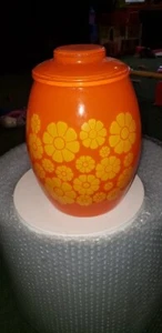 Vintage Bartlett Collins Cookie Jar Orange with Yellow Daisy Flowers - Picture 1 of 9
