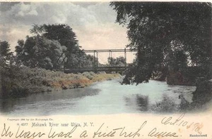 UTICA, New York NY MOHAWK RIVER AND BRIDGE handkolorierte Postkarte 1906 - Bild 1 von 2