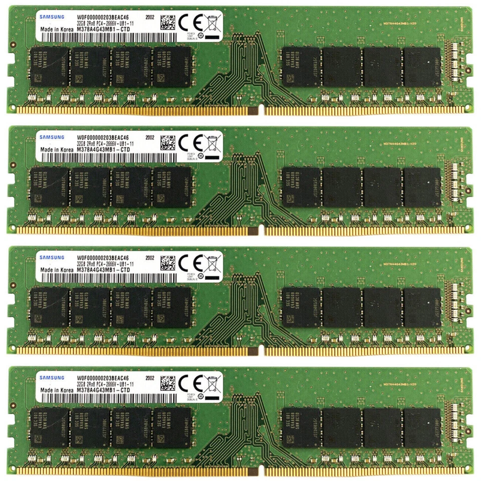 Samsung 128GB (4X32GB) DDR4 2666MHz PC4-21300 UDIMM Memory Ram M378A4G43MB1-CTD - Image 1 of 4