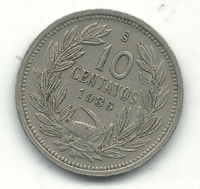 A HIGH GRADE 1936 S CHILE 10 CENTAVOS COIN-DEFIANT CONDOR ON ROCK-JAN233 - Image 1 of 2
