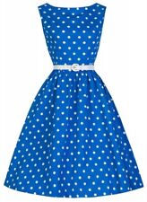 50er Jahre Rockabilly Kleid Zoe Blau/Weiß Vintage 50s Retro Polka Dots Petticoat