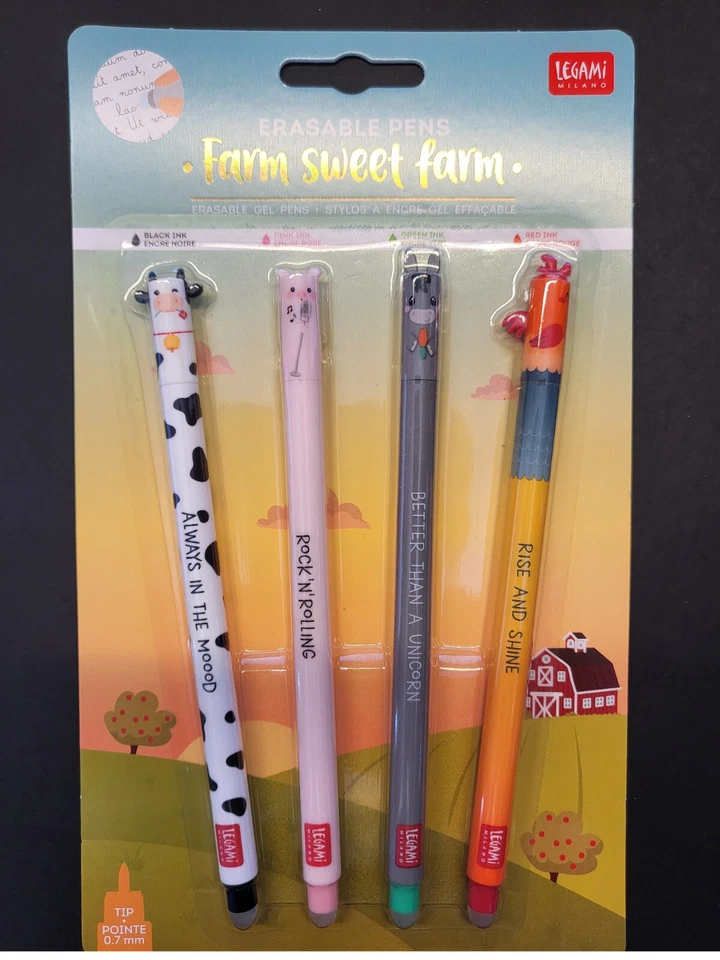 Legami FARM Sweet FARM Stiftset -Neu & OVP- 4 löschbare Gelstifte - Bild 1 von 1