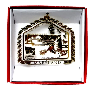 Maryland State Landmarks Brass Ornament Baltimore Chesapeake Bay Annapolis Crabs - Picture 1 of 7