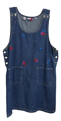 J.L.N.Y. Vestido jersey vaquero mujer talla 1X bordado flores bolsillos Foto 1 de 4