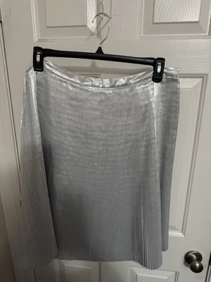 Falda forrada Talbots para mujer talla 14 plisada metálica plateada hasta la rodilla nueva con etiquetas Foto 1 de 4